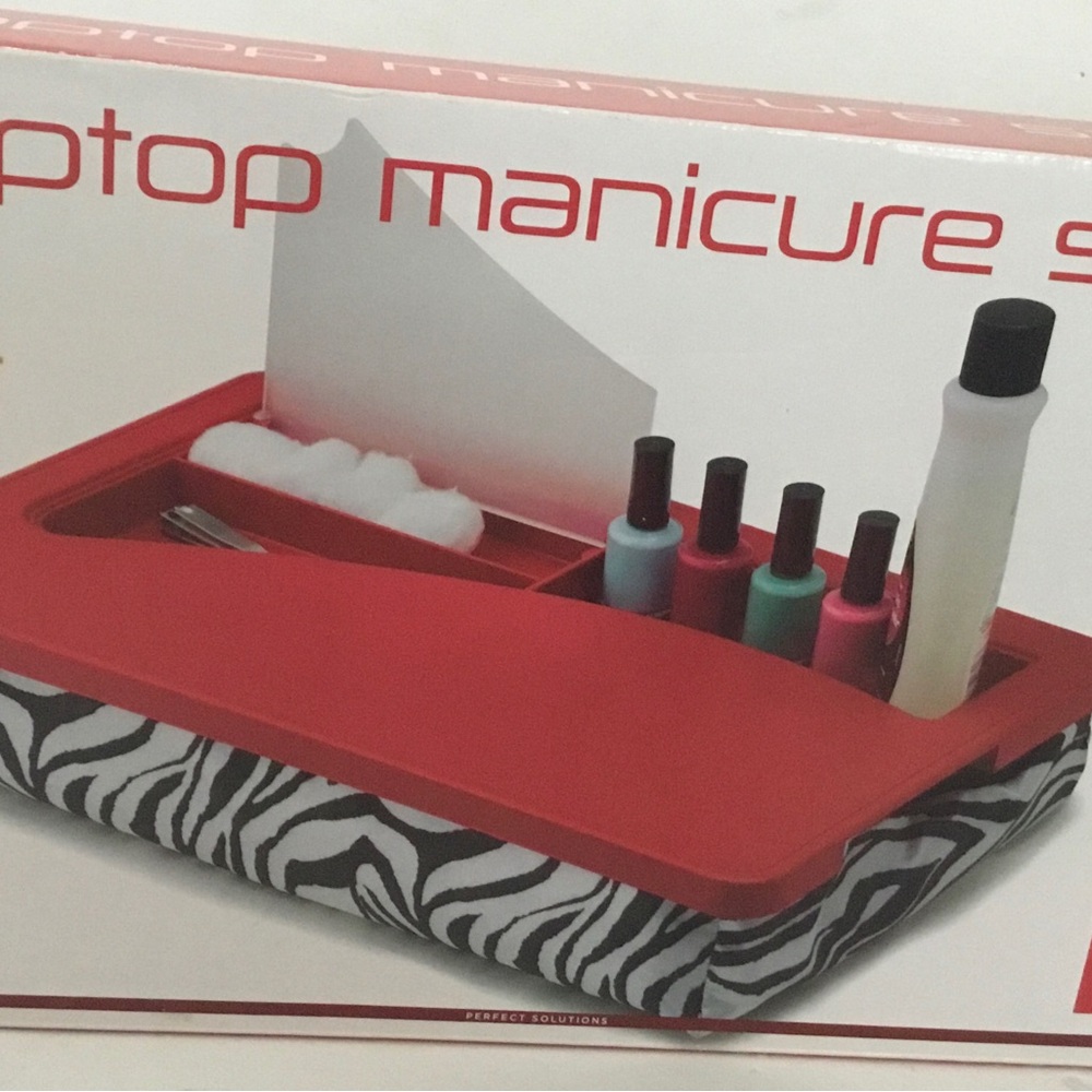 Red Zebra Print Tablet Manicure Tray - Portable Nail Organizer